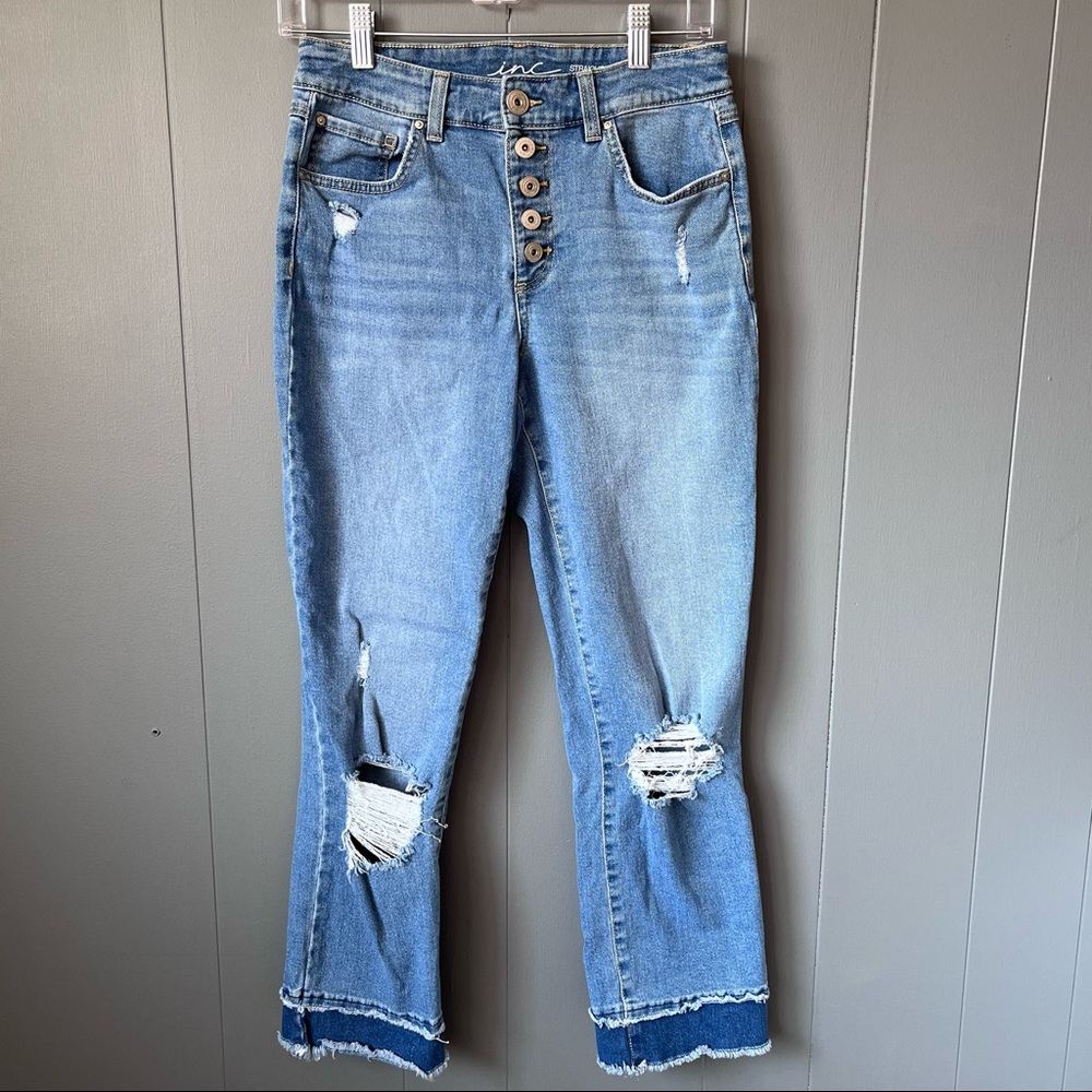 INC International Concepts Straight Leg Regular Fit Cropped Raw Hem Jeans